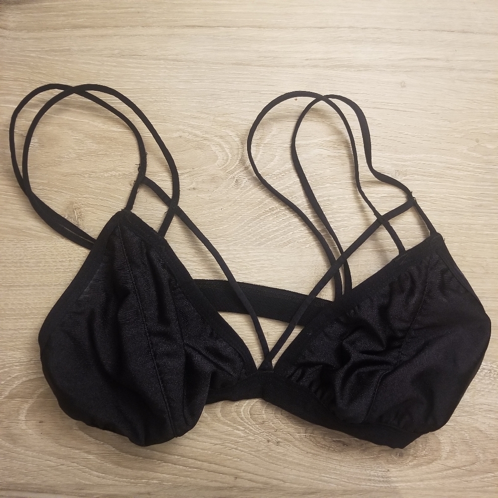 Black Bardot Strappy Bikini Top